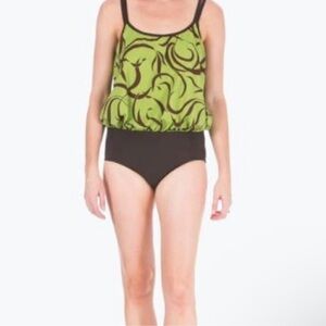 🌺MAINSTREAM Full Coverage Blouson One Piece Swimsuit in Avocado Green/Brown🌺